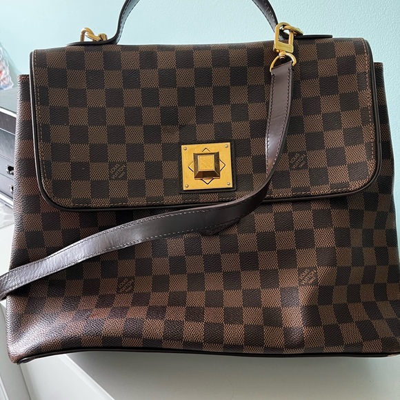 Louis Vuitton Handbags - Louis Vuitton Brown Damier Ebene Satchel with Gold Hardware